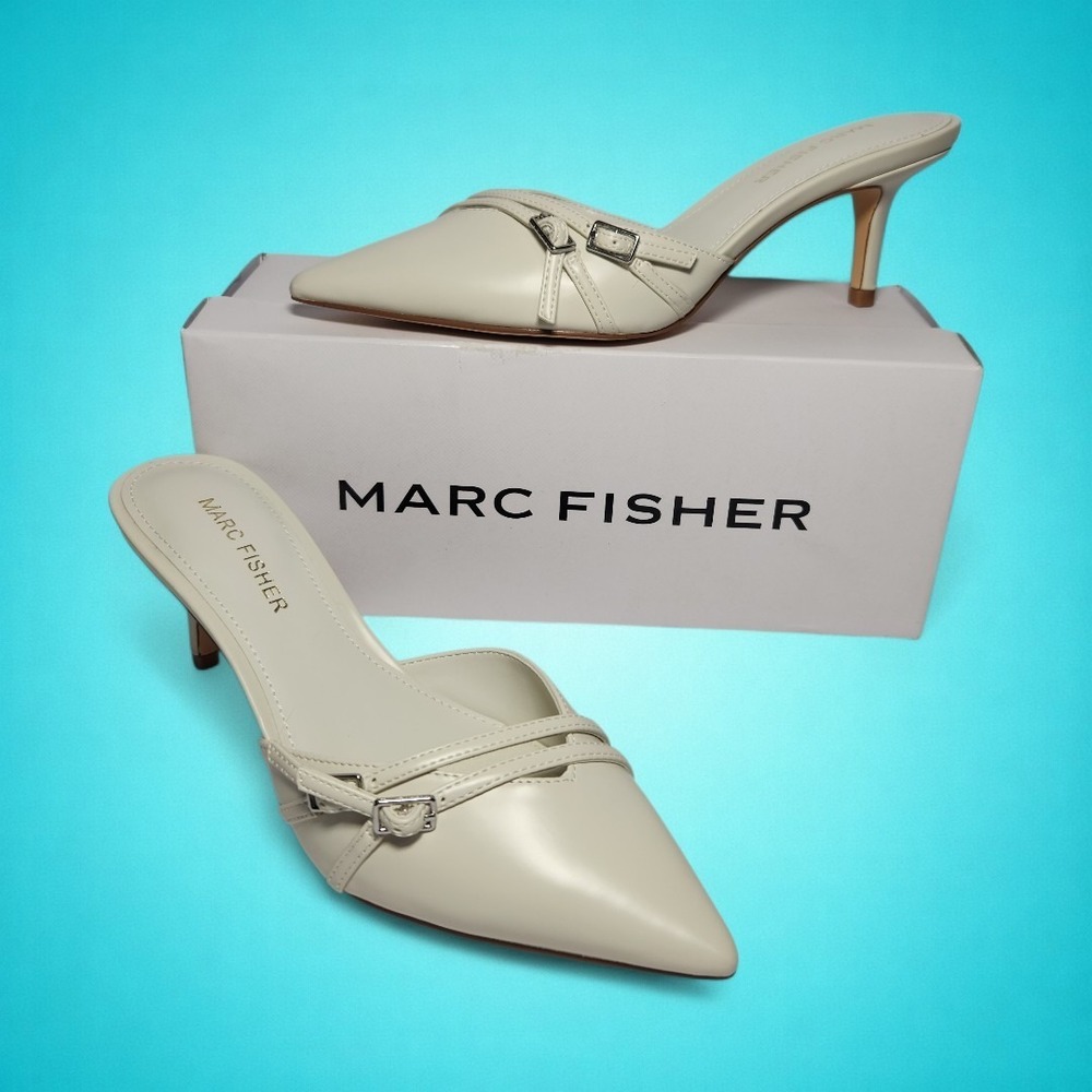 New Marc Fisher Women's Ivory Amilia Kitten Heel Mule Pump Shoes, Size 6 M‎